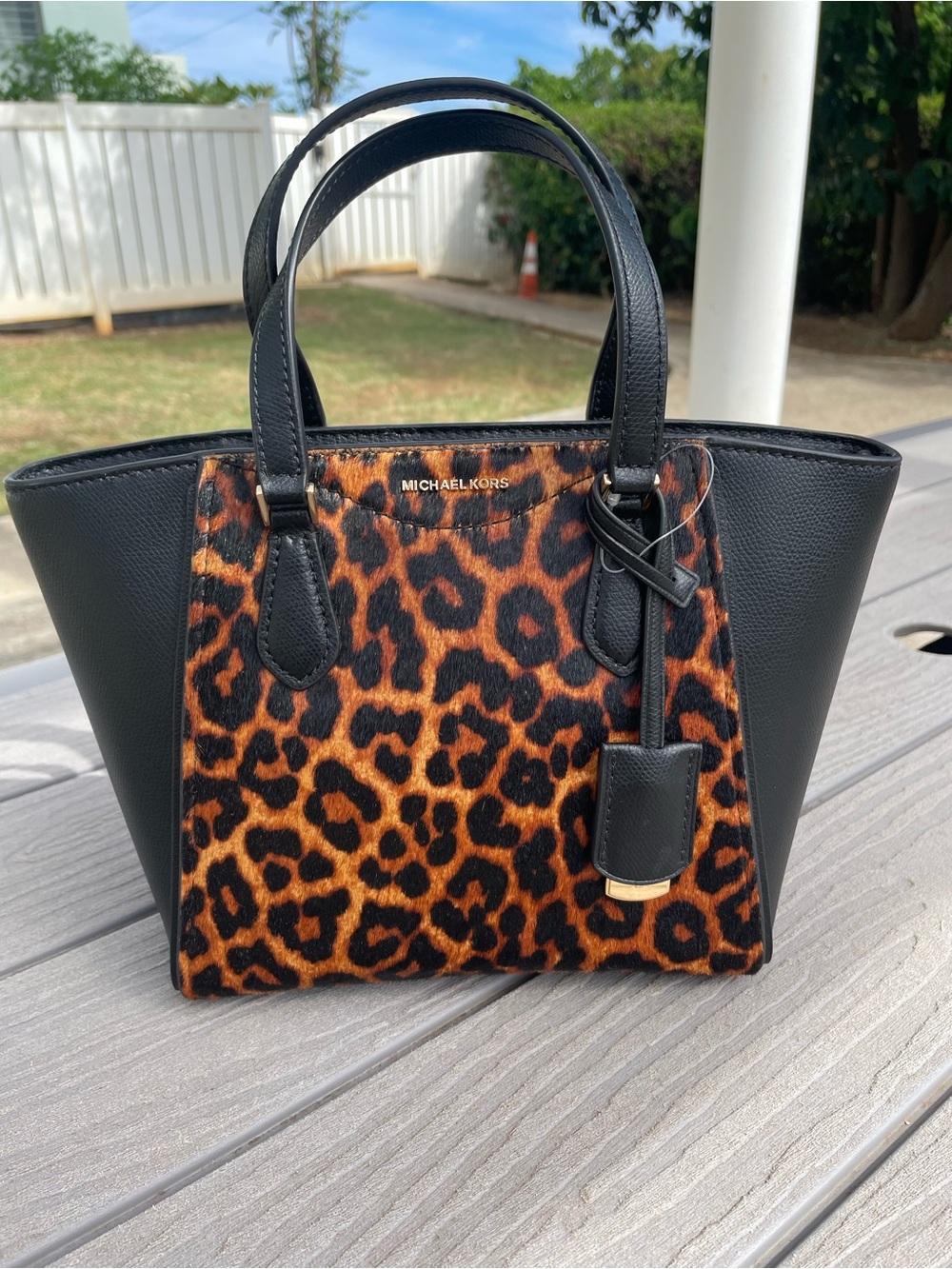 Michael Kors Leopard Print and Black Satchel